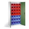 C+P Magazinschrank mit 28 Sichtlagerkästen, H1980xB1000xT420mm Front Resedagrün Korpus Lichtgrau