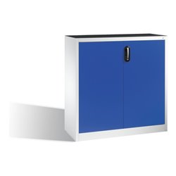 C+P Werkzeug-Beistellschrank mit Drehtüren, innen 2 Böden, H1200xB1200xT500mm Front Enzianblau Korpus Lichtgrau