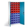 C+P Magazinschrank mit 40 Sichtlagerkästen, H1980xB1000xT420mm Front Lichtblau Korpus Lichtgrau