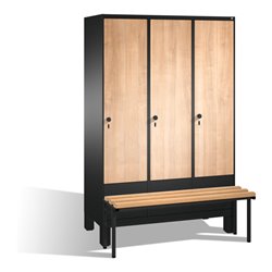 C+P Umkleidespind Evolo mit Sitzbank, 3 Abteile, H1850xB1200xT500/815mm Korpus Schwarzgrau