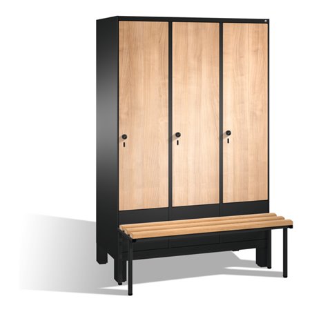 C+P Umkleidespind Evolo mit Sitzbank, 3 Abteile, H1850xB1200xT500/815mm Korpus Schwarzgrau