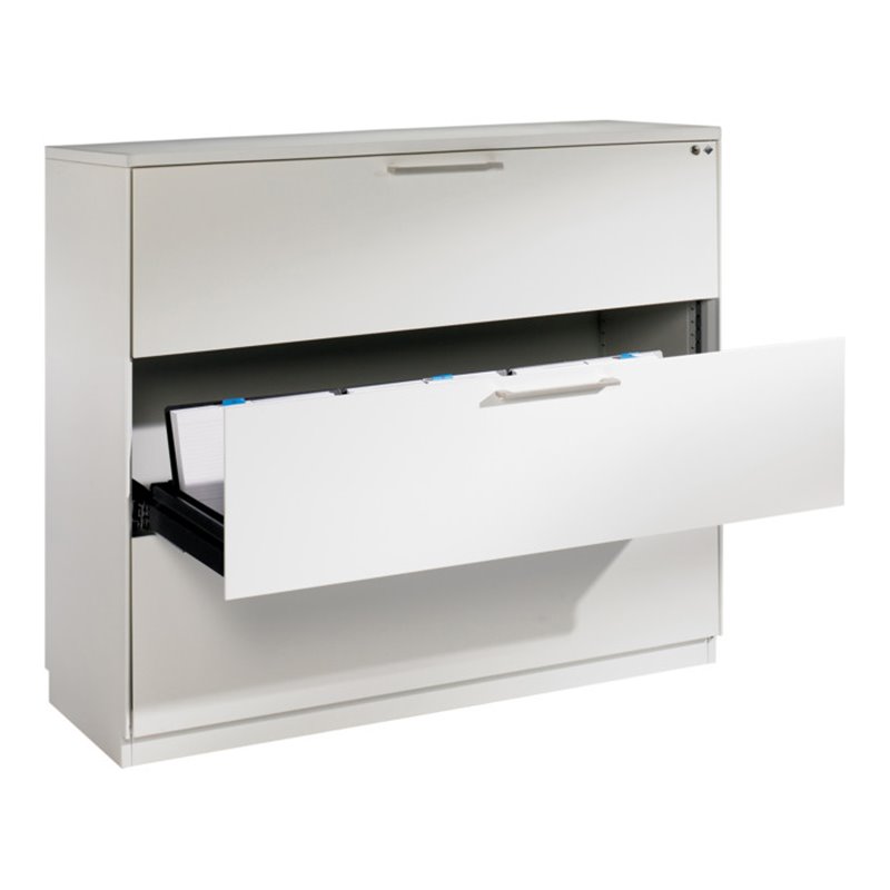 C+P Karteischrank Asisto für Karteikarten DIN A5 quer, 3 Schubladen, dreibahnig Front Reinweiß Korpus Reinweiß