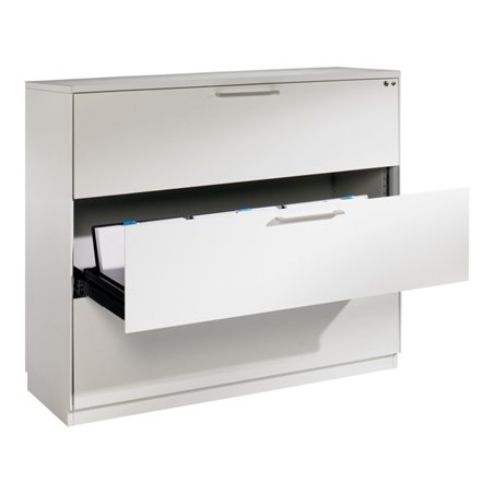 C+P Karteischrank Asisto für Karteikarten DIN A5 quer, 3 Schubladen, dreibahnig Front Reinweiß Korpus Reinweiß