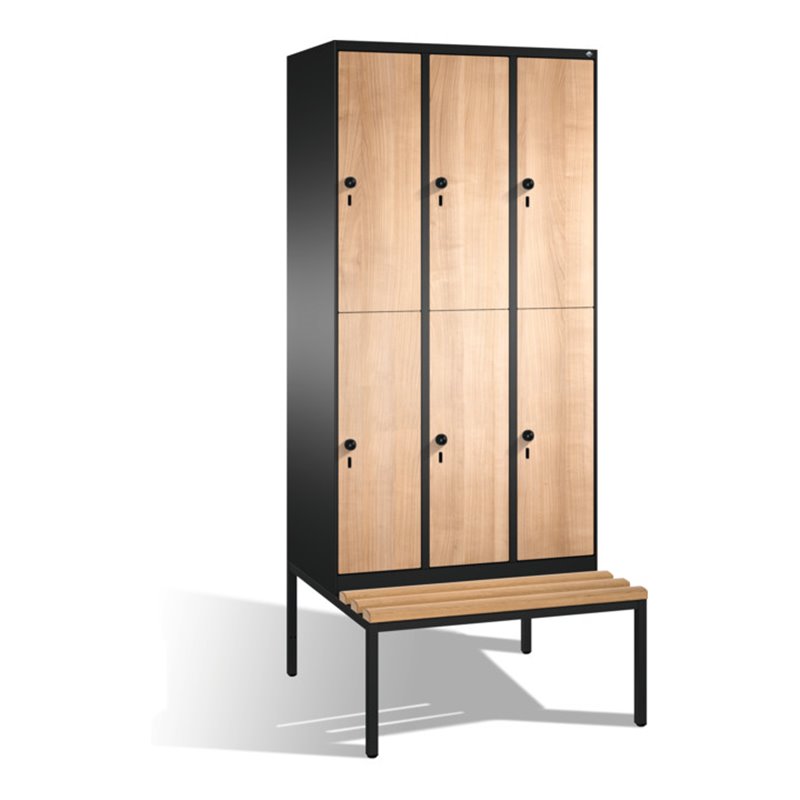C+P Doppelstockspind Evolo mit Sitzbank, 6 Fächer, H2090xB900xT500/815mm Korpus Schwarzgrau