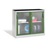 C+P Werkzeugschrank mit Sichtfenster-Schiebetüren, 1 Boden, H1000xB1200xT500mm Front Resedagrün Korpus Lichtgrau