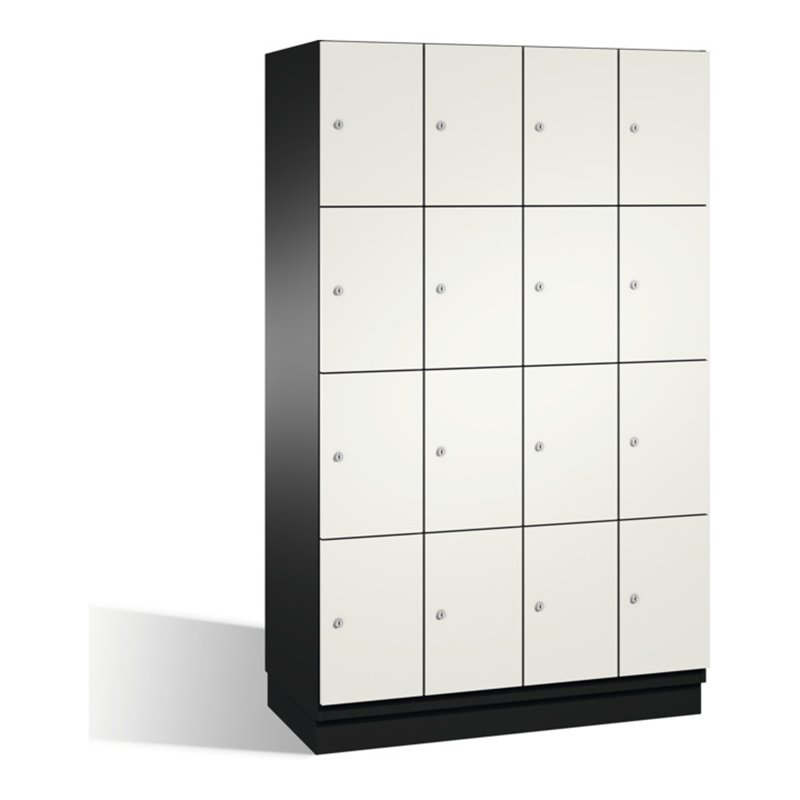 C+P Fächerschrank Cambio auf Sockel, 16 Fächer, H1950xB1200xT525mm Front Reinweiß Korpus Schwarzgrau