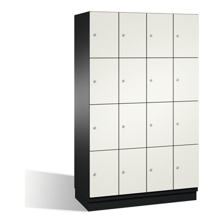 C+P Fächerschrank Cambio auf Sockel, 16 Fächer, H1950xB1200xT525mm Front Reinweiß Korpus Schwarzgrau