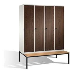 C+P Umkleidespind Evolo mit Sitzbank, 4 Abteile, H2090xB1600xT500/815mm Korpus Reinweiß