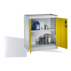 C+P Umwelt-Beistellschrank mit Drehtüren, 2 Wannenböden, H1020xB930xT500mm Front Verkehrsgelb Korpus Lichtgrau