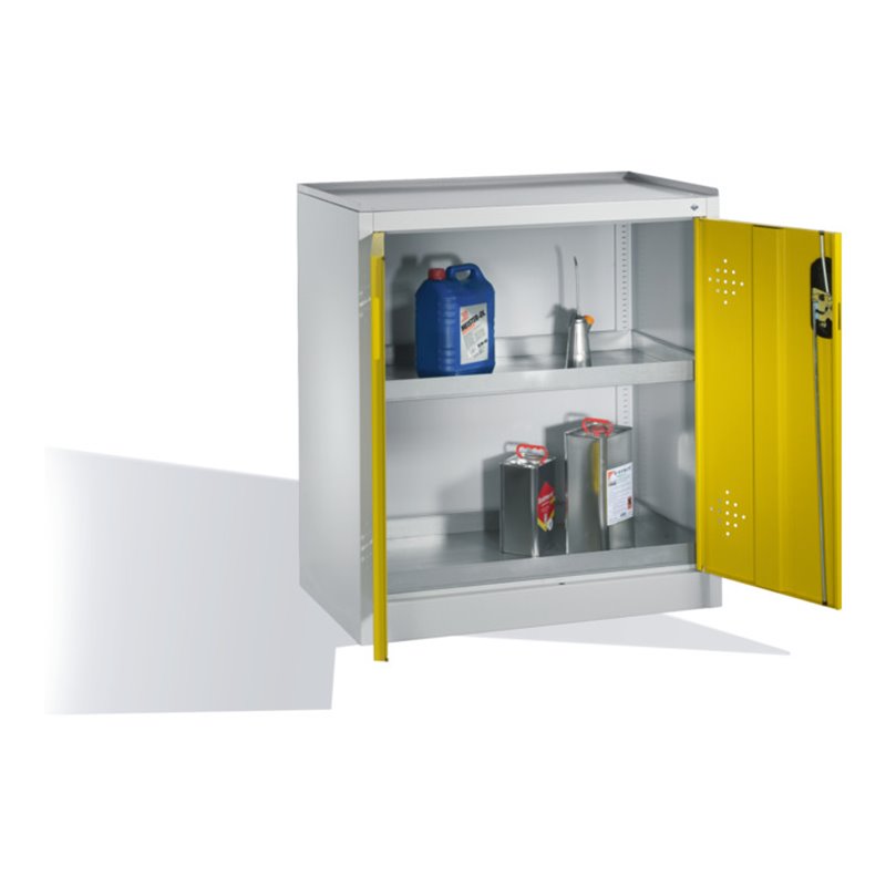 C+P Umwelt-Beistellschrank mit Drehtüren, 2 Wannenböden, H1020xB930xT500mm Front Verkehrsgelb Korpus Lichtgrau