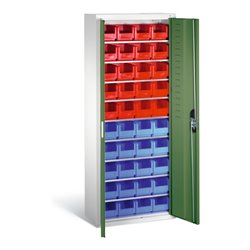 C+P Magazinschrank mit 40 Sichtlagerkästen, H1690xB700xT300mm Front Resedagrün Korpus Lichtgrau