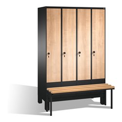 C+P Umkleidespind Evolo mit Sitzbank, 4 Abteile, H1850xB1200xT500/815mm Korpus Schwarzgrau