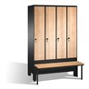 C+P Umkleidespind Evolo mit Sitzbank, 4 Abteile, H1850xB1200xT500/815mm Korpus Schwarzgrau