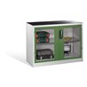 C+P Werkzeug-Beistellschrank mit Sichtfenster-Drehtüren, 1 Boden, H1000xB1200xT500mm Front Resedagrün Korpus Lichtgrau