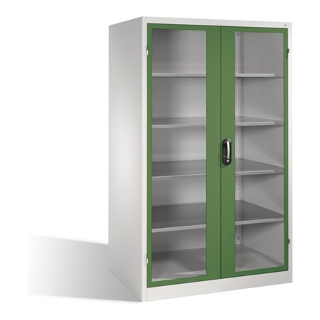 C+P Werkzeugschrank XXL mit Sichtfenster-Drehtüren, 4 Böden, H1950xB1200xT800mm Front Resedagrün Korpus Lichtgrau