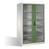 C+P Werkzeugschrank XXL mit Sichtfenster-Drehtüren, 4 Böden, H1950xB1200xT800mm Front Resedagrün Korpus Lichtgrau