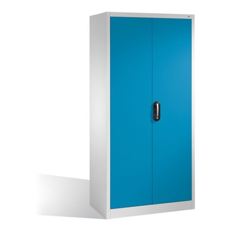 C+P Werkzeugschrank mit Drehtüren, 4 Böden und Garderobenstange, H1950xB930xT500mm Front Lichtblau Korpus Lichtgrau