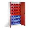 C+P Magazinschrank mit 28 Sichtlagerkästen, H1980xB1000xT420mm Front Rubinrot Korpus Lichtgrau