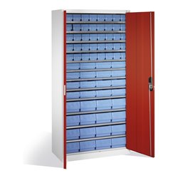 C+P Magazinschrank mit 72 Regalkästen, H1980xB1000xT420mm Front Rubinrot Korpus Lichtgrau