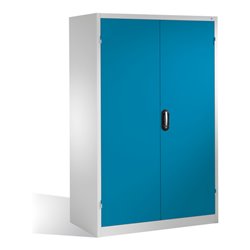 C+P Schwerlast-Werkzeugschrank XXL mit Drehtüren, innen 4 Böden, H1950xB1200xT800mm Front Lichtblau Korpus Lichtgrau