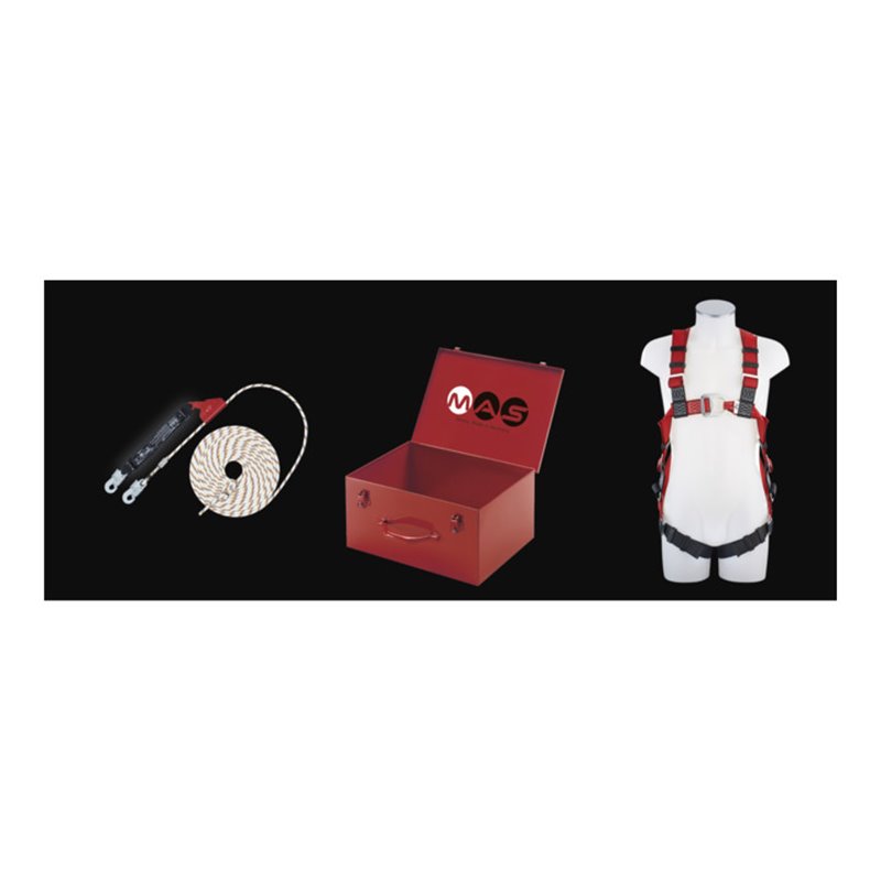 MAS Sicherheitsset 3-teilig Auffanggurt MAS 30 Auffanggerät MAS SK12 Gerätekoffer Seillänge 10 m