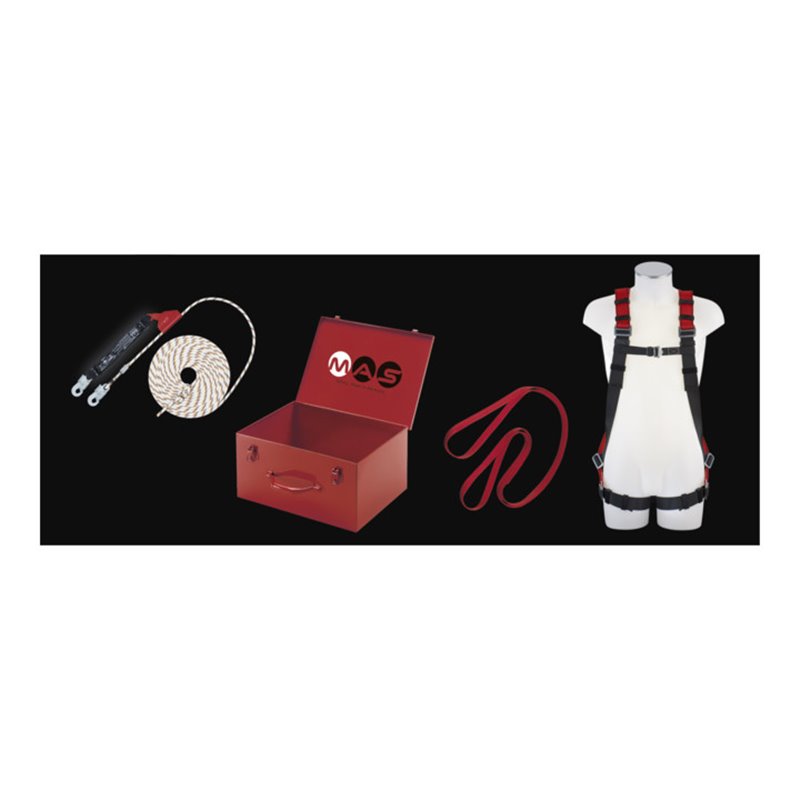 MAS Sicherheitsset 4-teilig Auffanggurt MAS 10 Auffanggerät MAS SK12-10m Anschlagband 2,2 m Stahlblechkoffer