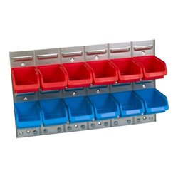 Hünersdorff Metall-Schlitzwand-Set 90x630x380 mm je 6 x Sichtboxen PP, Gr. 2 rot/blau