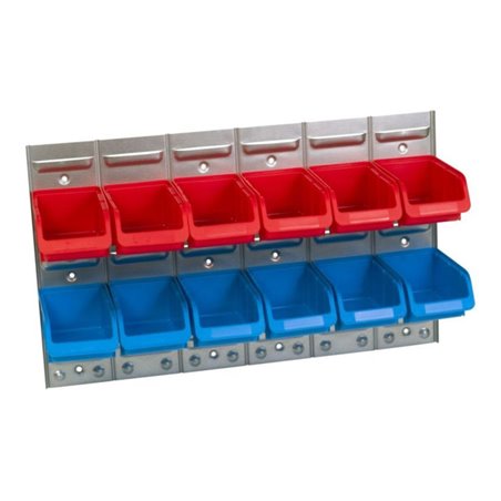 Hünersdorff Metall-Schlitzwand-Set 90x630x380 mm je 6 x Sichtboxen PP, Gr. 2 rot/blau