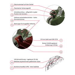 Hünersdorff Metall-Kraftstoff-Kanister EXPLOSAFE 10L olivgrün, pulverbeschichtet