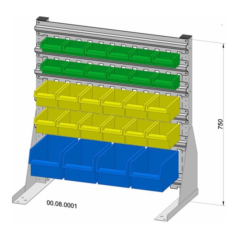 Hünersdorff Standregal einseitig 28 Sichtboxen PS pulverbeschichtet lichtgrau, 720x750mm