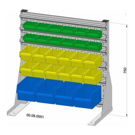 Hünersdorff Standregal einseitig 28 Sichtboxen PS pulverbeschichtet lichtgrau, 720x750mm