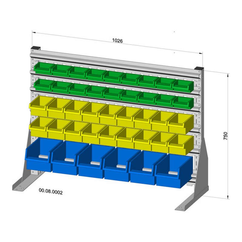Hünersdorff Standregal einseitig 42 Sichtboxen PS pulverbeschichtet lichtgrau, 1030x750mm