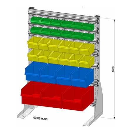 Hünersdorff Standregal einseitig 31 Sichtboxen PS pulverbeschichtet lichtgrau, 720x1000mm