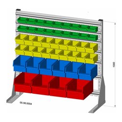 Hünersdorff Standregal einseitig 46 Sichtboxen PS pulverbeschichtet lichtgrau, 1030x1000mm