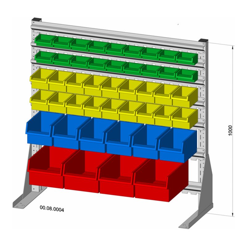 Hünersdorff Standregal einseitig 46 Sichtboxen PS pulverbeschichtet lichtgrau, 1030x1000mm