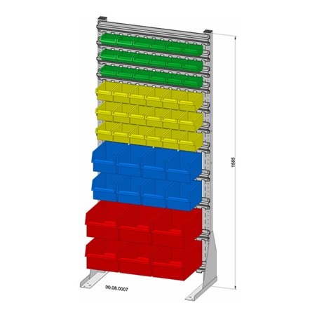 Hünersdorff Standregal einseitig 50 Sichtboxen PS pulverbeschichtet lichtgrau, 720x1585mm