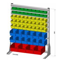 Hünersdorff Standregal einseitig 61 Sichtboxen PS pulverbeschichtet lichtgrau, 1030x1250mm