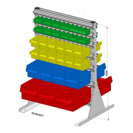 Hünersdorff Standregal zweiseitig 62 Sichtboxen PS pulverbeschichtet lichtgrau, 720x1000mm