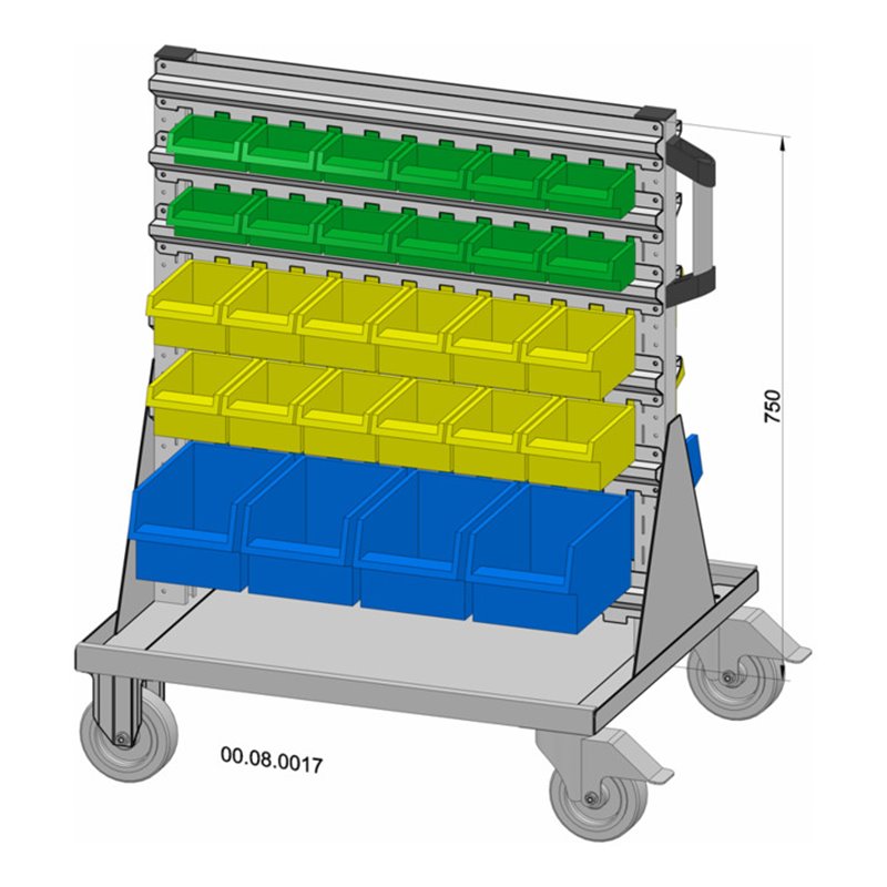 Hünersdorff Fahrregal zweiseitig 56 Sichtboxen PS pulverbeschichtet lichtgrau, 720x905mm