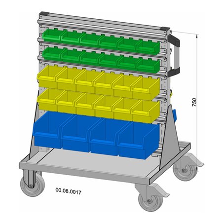 Hünersdorff Fahrregal zweiseitig 56 Sichtboxen PS pulverbeschichtet lichtgrau, 720x905mm