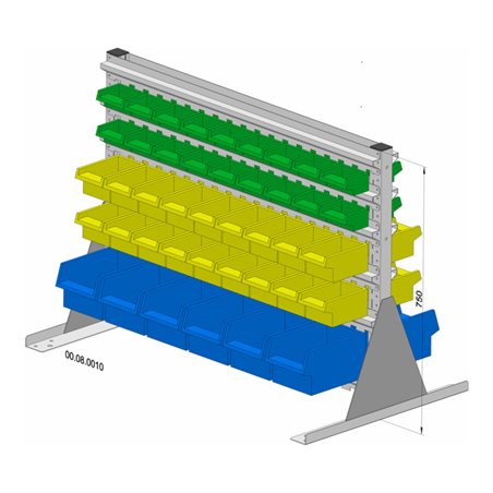 Hünersdorff Standregal zweiseitig 84 Sichtboxen PS pulverbeschichtet lichtgrau, 1030x750mm