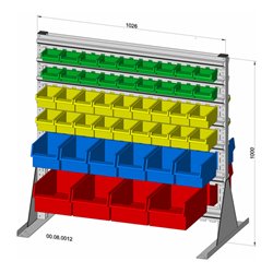Hünersdorff Standregal zweiseitig 92 Sichtboxen PS pulverbeschichtet lichtgrau, 1030x1000mm