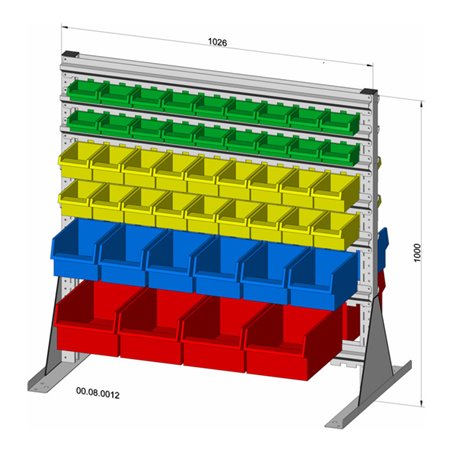 Hünersdorff Standregal zweiseitig 92 Sichtboxen PS pulverbeschichtet lichtgrau, 1030x1000mm