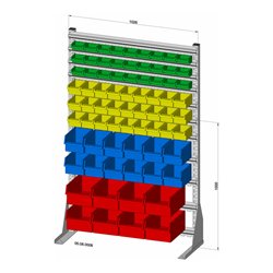 Hünersdorff Standregal einseitig 74 Sichtboxen PS pulverbeschichtet lichtgrau, 1030x1585mm