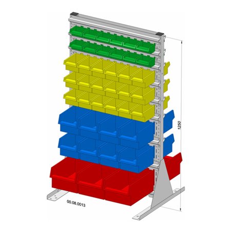 Hünersdorff Standregal zweiseitig 82 Sichtboxen PS pulverbeschichtet lichtgrau, 720x1250mm