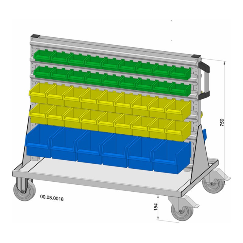 Hünersdorff Fahrregal zweiseitig 84 Sichtboxen PS pulverbeschichtet lichtgrau, 1030x905mm