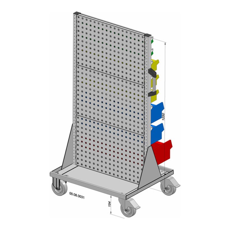 Hünersdorff Fahrregal zweiseitig 41 Sichtboxen PS pulverbeschichtet lichtgrau, 720x1405mm