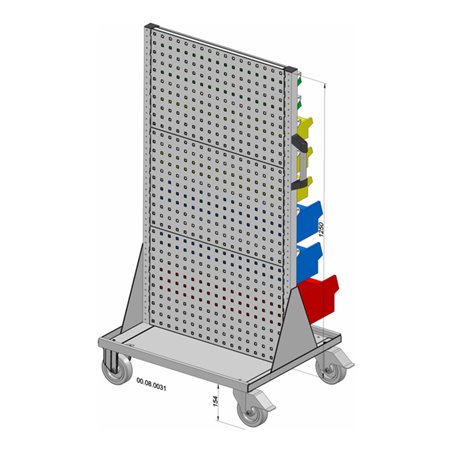 Hünersdorff Fahrregal zweiseitig 41 Sichtboxen PS pulverbeschichtet lichtgrau, 720x1405mm
