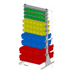 Hünersdorff Standregal zweiseitig 100 Sichtboxen PS pulverbeschichtet lichtgrau, 720x1585mm