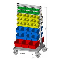 Hünersdorff Fahrregal zweiseitig 82 Sichtboxen PS pulverbeschichtet lichtgrau, 720x1405mm